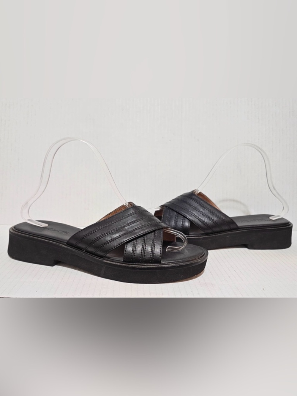 Madewell Alina Sandals Slip On Black Leather CrissCross Women's Sz 8 Shoes